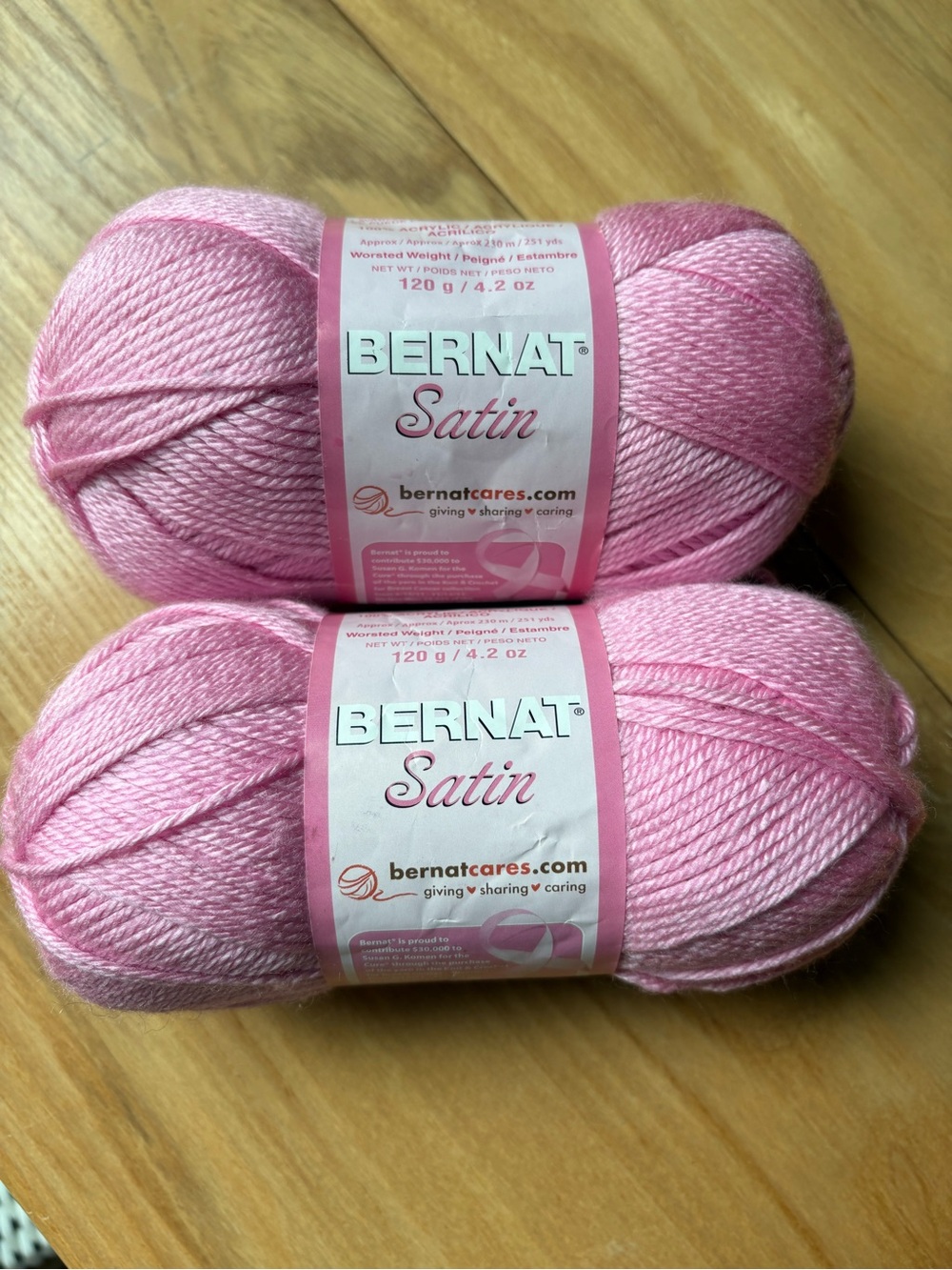 🩷 Bernat Satin Yarn – Lot of 2 Skeins - “Flamingo” - NEW & Discontinued